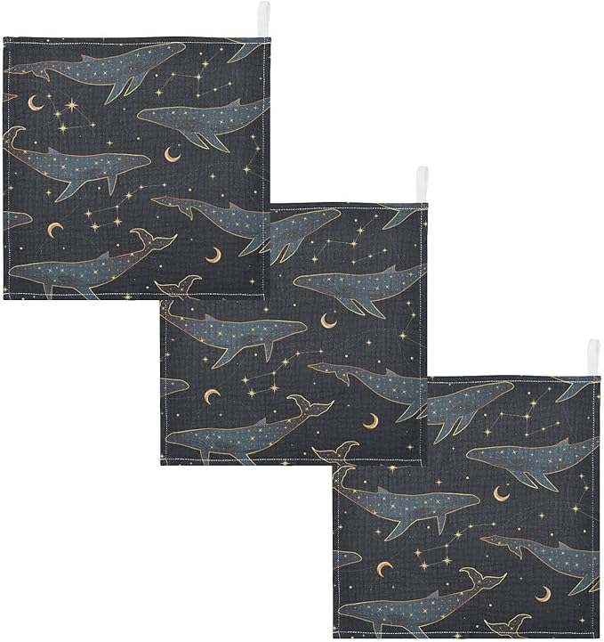 vvfelixl Celestial Constellation Whale Baby Burp Cloths Baby Muslin Washcloths for Boys Girls Cotton Baby Face Towel for Newborn Infants Soft and Absorbent 11.8 X 11.8 in, 5 Pack