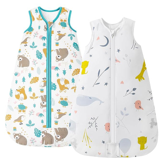 Mosebears Sleep Sack Baby Winter Wearable Blanket with 2-Way Zipper,2.5 TOG Cotton Sleep Sack Unisex (2 Pack, 0-6 Months)