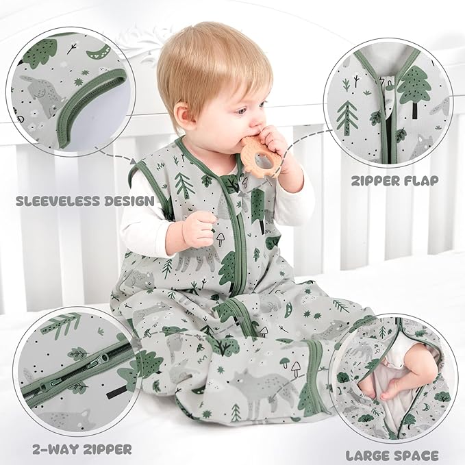 Yoofoss Baby Sleep Sack 18-24 Months Baby Wearable Blanket 100% Organic Cotton 2-Way Zipper Toddler Sleeping Sack，3 Pack Soft Lightweight Sleep Sacks for Babies