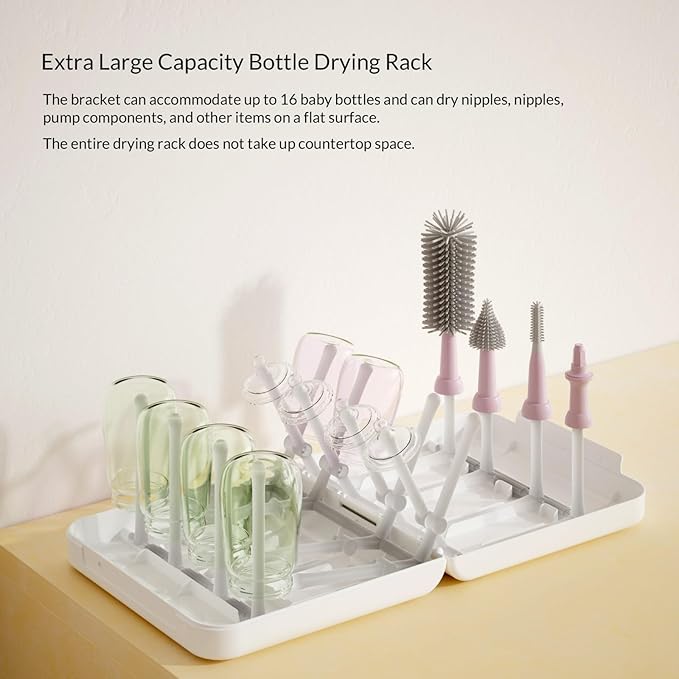 WHNL Travel Bottle Drying Rack Space Saving,Foldable Bottle Drying Rack with 16 Ribs,Portable Baby Bottle Drying Rack for Bottles,Breast Pumps and Other Feeding Accessories,Widely Used Daily Basis