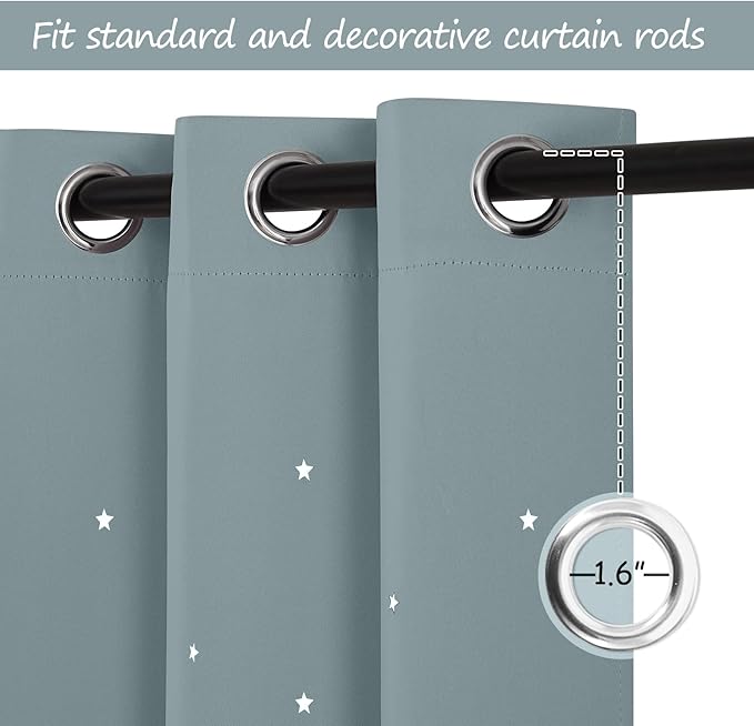 NICETOWN Kids Blackout Curtains for Bedroom, Grommet Thermal Insulated Cut Out Star Print Room Darkening Curtains for Kids Girls Room/Thanksgiving, Set of 2 Panels, 52 x 84 Inch, Stormy Sea