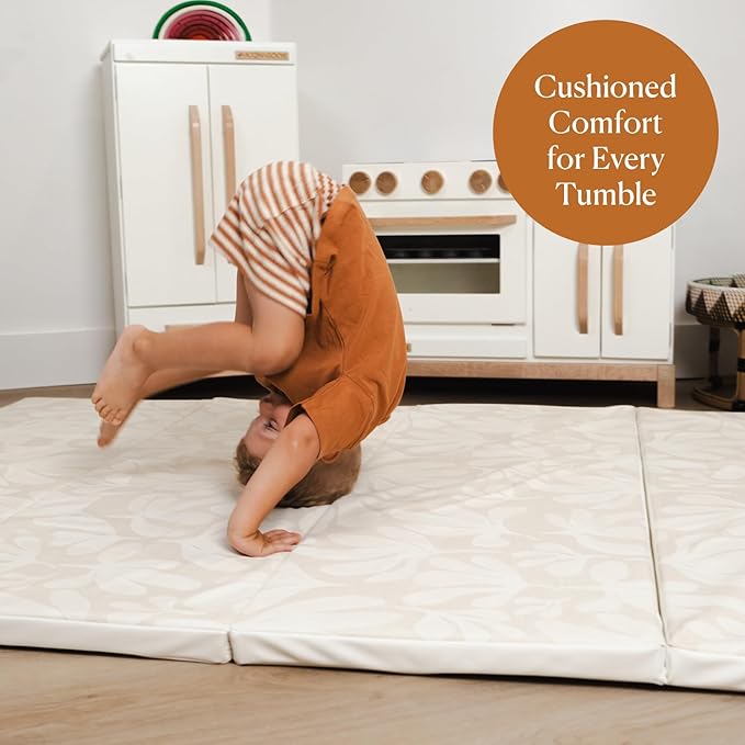 Toddlekind Tumble Mat – Foldable Memory-Foam Play Mat 4 × 6 ft – Cushioned Tumbling, Non-Toxic & Vegan Leather, Easy-Wipe, Portable Baby Play Gym (Blush/Nude)