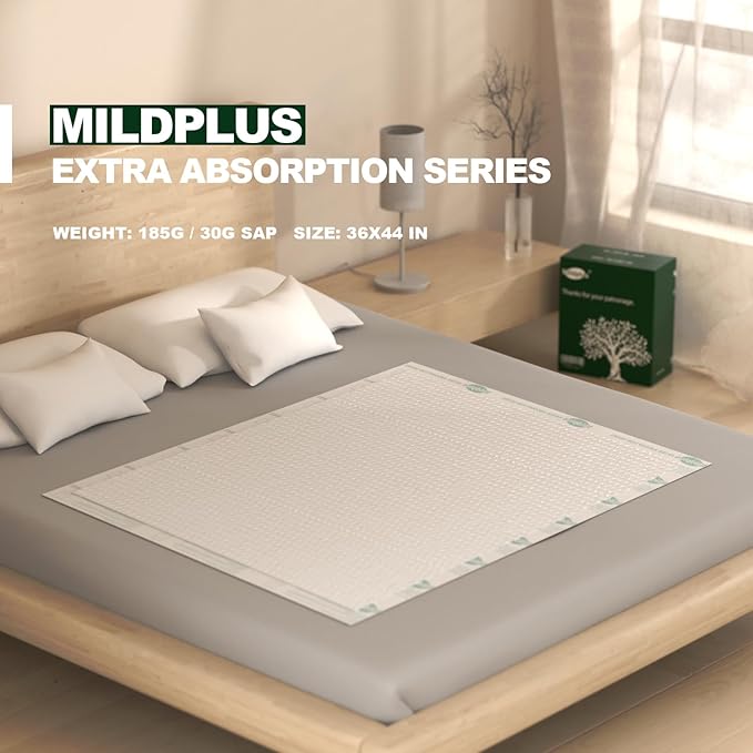 MILDPLUS Heavy Duty Underpads 36x44 Super Sized Chucks Pads 185 Grams Disposable Bed Pads with Strength Cloth Backing Extra Absorption for Incontinence (20 Count, Discreet Packaging)