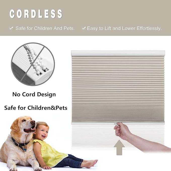 Changshade Cordless Blackout Cellular Shades Honeycomb Blinds Room Darkening for Bedroom Bathroom Windows, Black Out Thermal Insulated 1.5" Accordion Heat Light Blocking, Shade Size 36" Wx72 H, Beige