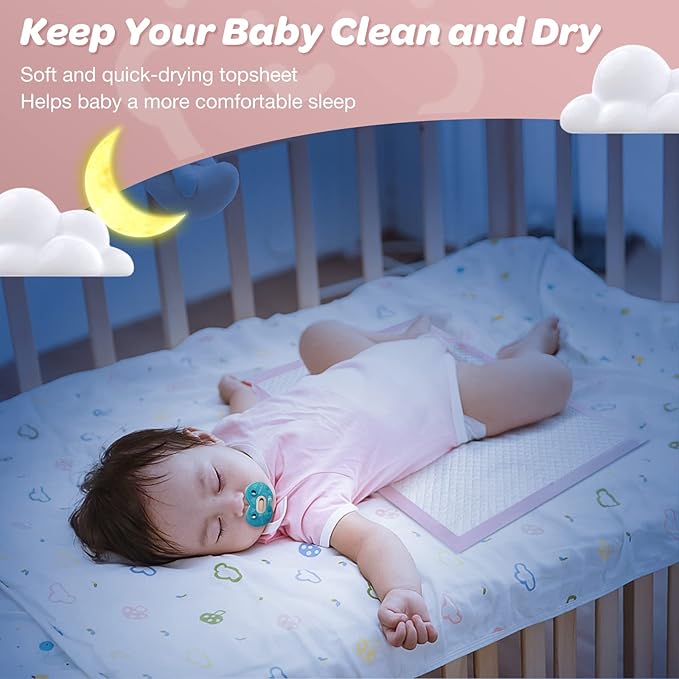80 Count Disposable Baby Changing Pads, 18”x18” Pink – Super Absorbent Leakproof Quick-Drying, Soft Skin-Friendly Disposable Underpads for Infants, Mess-Free Diaper Changes at Home or On-The-Go