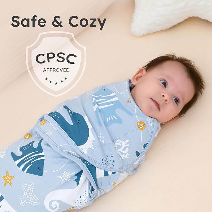 Yoofoss Baby Swaddles for Newborns 100% Organic Cotton, Adjustable Swaddle Sleep Sack 0-3 Months Newborn Swaddle Sack, Breathable Soft(Small)