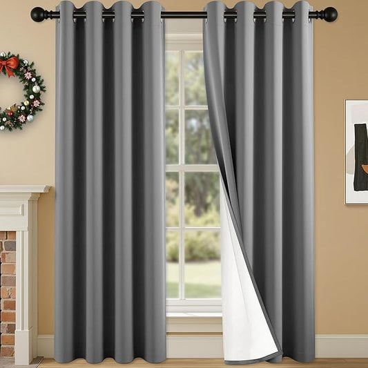 100% Blackout Curtains 95 Inch Length for Bedroom Living Room, Grommet Thermal Insulated Room Darkening Drapes, Light Blocking Window Treatment Decor, 2 Panels, 54x95, Charcoal Grey