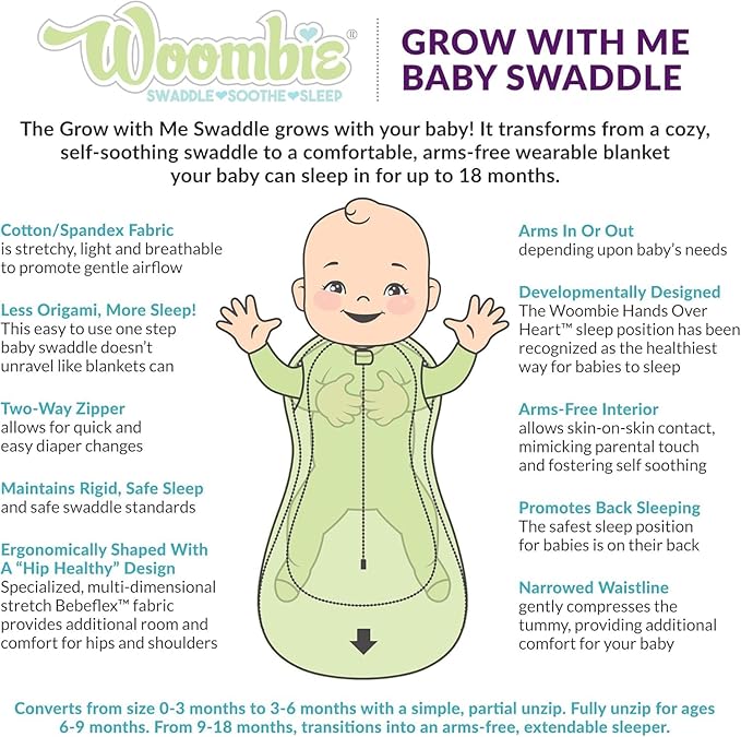 Woombie Grow with Me Baby Swaddle, Convertible Swaddle Fits Babies 0-9 Months, Expands to Wearable Blanket for Babies up to 18 Months, Doggie Stripes