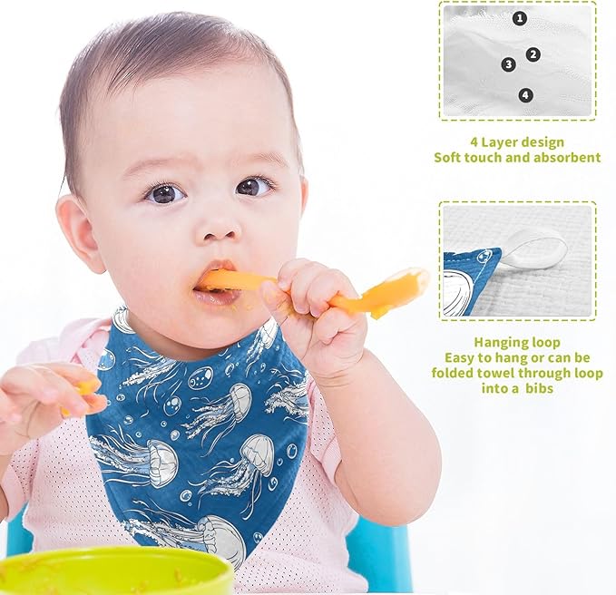 vvfelixl Jellyfish Bubbles Baby Burp Cloths Baby Muslin Washcloths for Boys Girls Cotton Babys Face Towel for Newborn Infants Soft and Absorbent 11.8 X 11.8 in, 5 Pack