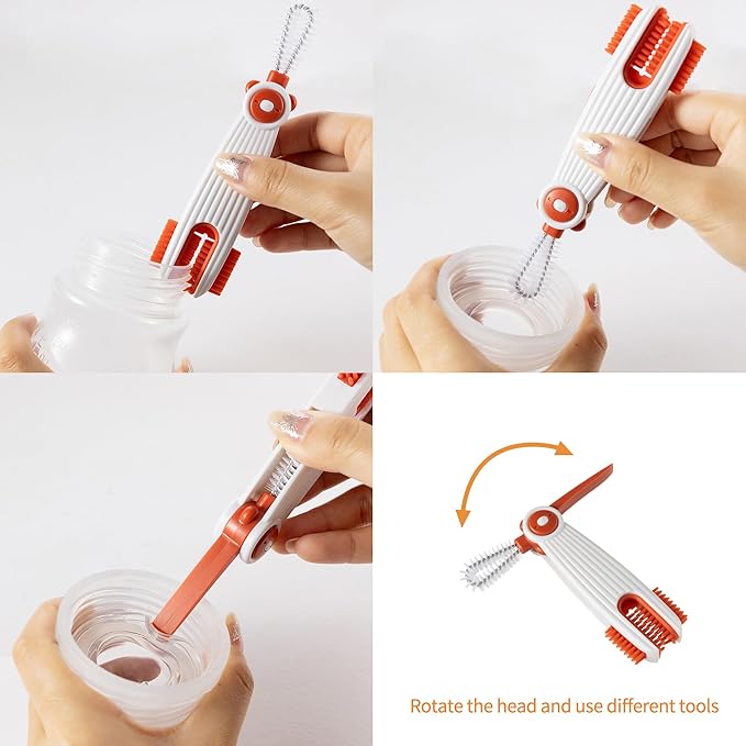 Chemimoso 3 in 1 Cup Lid Gap Cleaning Brush Set, Multifunctional Baby Bottle Cleaning Tools, Home Kitchen Crevice Cleaning Tools, 4Pcs