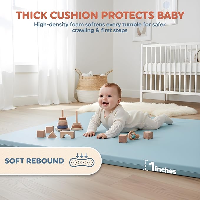 Play Mat Cover Only – Fits 50x50x1 Rollable Foam Floor Mat for Babies – Waterproof, Easy to Clean Replacement Cover for Tummy Time & Crawling – Blue