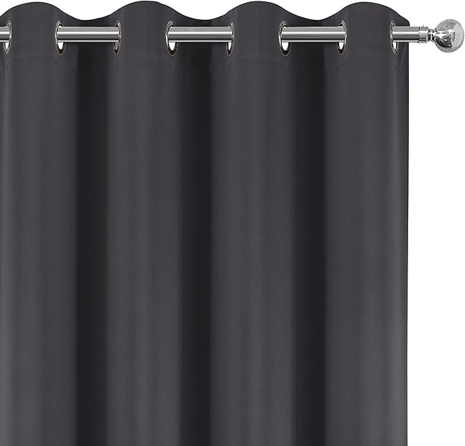 LEMOMO 100% Blackout Curtains 66 x 84 Inch Dark Grey Curtains 2 Panels Darkening Thermal Insulated Bedroom Curtains
