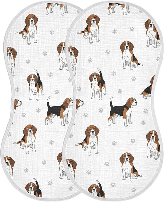 Qinllo 2 Pack Muslin Burp Cloths Beagle Dogs Paw White Cotton Baby Burp Cloths Extra Absorbent and Soft Spit Up Rags for Baby Boys Girls 22x11 Inch