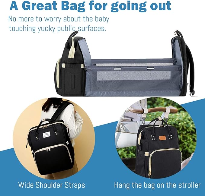 Diaper Bag Backpack with Changing Station, Nappy Baby Bags with Portable Changing Pad, 900D Waterproof Multi-Function Travel Portable Mommy Bag, Black