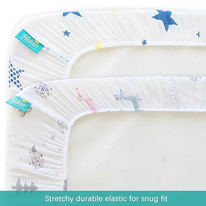 Muslin Bassinet Sheets Fit for Halo, Dream on Me, Fisher Price, Delta, Graco and Other Oval & Hourglass Mattresses, Unisex for Baby Girl/Boy, Ultra Soft and Breathable, 2 Pack