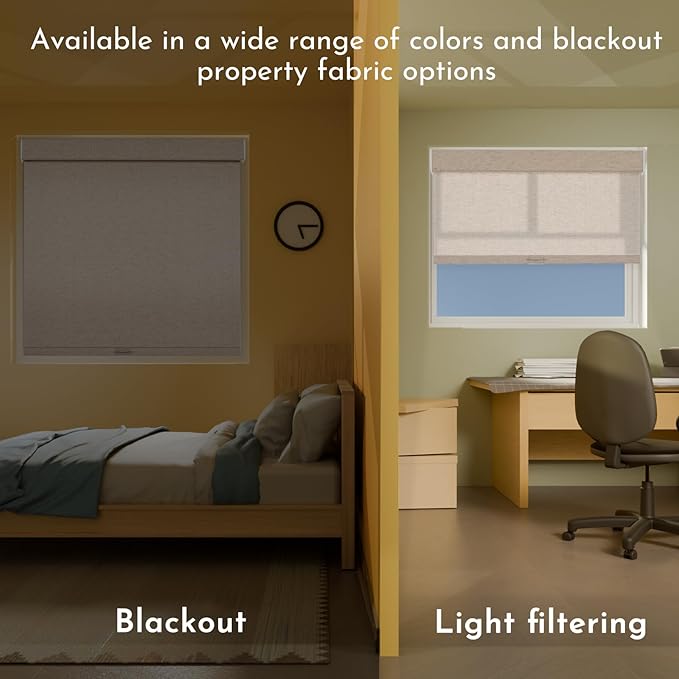 Persilux Blackout Roller Shades for Window Blinds,Cordless,Linen Fabric,Thermal Insulated Fabric UV Protection Shades for Home,Office,Bedroom,Door,Blackout-Beige,34" W X 64" H