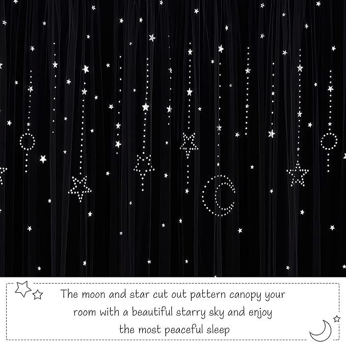 NICETOWN Stars and Moon Hollow-Out Blackout Curtains for Kids Room/Nursery, Grommet Top 2 Layer Window Treatment Curtain Panels for Living Room/Thanksgiving (2-Pack, W52 x L84 inches, Navy Blue)