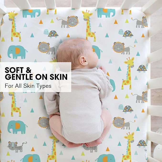 Little Grape Land Crib Sheets 2 Pack for Boys and Girls, Baby Neutral Crib Fitted Sheets for Standard Crib & Toddler Mattress, Super Soft Breathable Fitted Crib Sheet Set, Woodland Animal