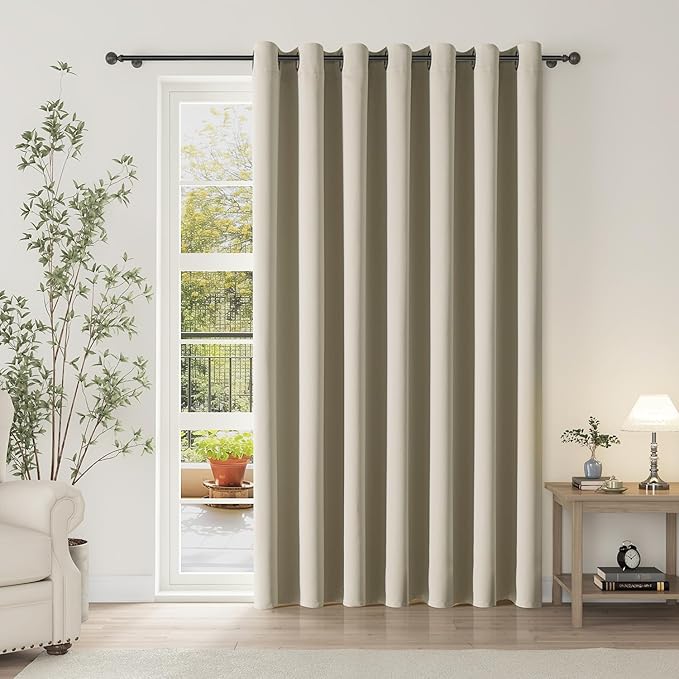 ChrisDowa Room Divider Curtain 90 Inches Long, Wide Blackout Sliding Door Curtain for Bedroom, Room Darkening Privacy Window Curtain for Patio Door (1 Panel Set, Beige, 100 x 90 Inch)