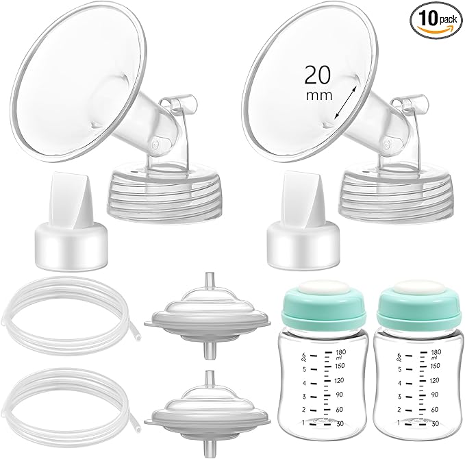 Momstouch Pump Parts Compatible with Spectra S1/S2/9 Plus, Not Original Accessories, Full Set Replacements Include 20mm Flange, Duckbill Valve, Backflow Protector, Tubing and Bottle