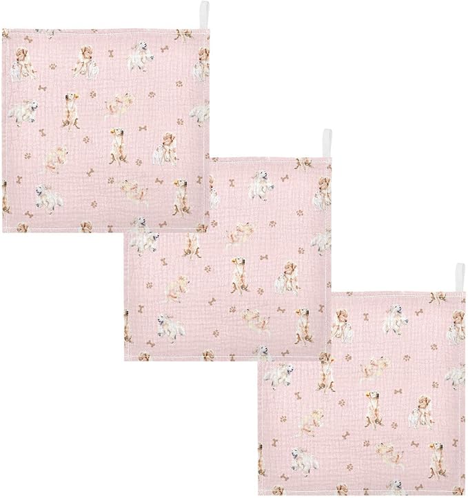 vvfelixl Baby Cotton Washcloths Golden Retriever Infants Bath Towel for Unisex Face Towels for Newborn, Natural Baby Wipes Delicate Skin, 11.8 X 11.8 inch, one sizex3