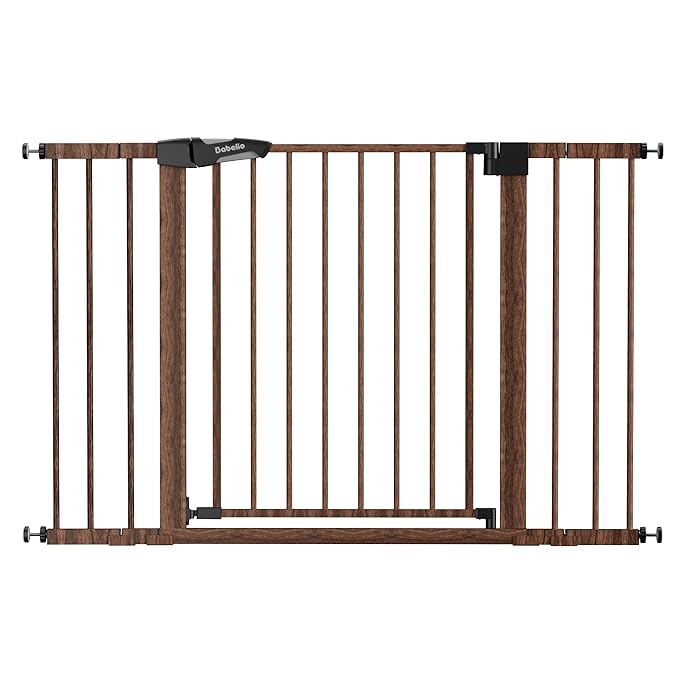 Babelio Baby Gate with Black Wood Pattern, 29-48 Inch Auto Close Dog Gate PressGuard P7 for The House, Stairs and Doorways, Pressure Mounted Pet Gate with Door and Y Spindle Rods