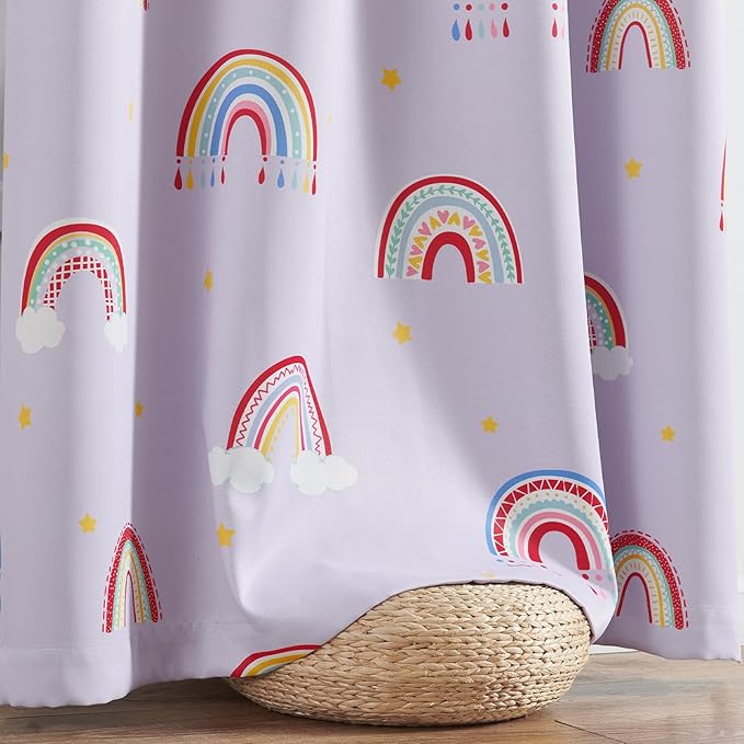 Vangao Easter Boho Girls 100% Blackout Curtains Purple for Kids Room 63 Inch Length, Rainbow Window Drapes for Living Room Nursery Thermal Insulated Room Darkening Curtains Bedroom Grommet 2 Panels