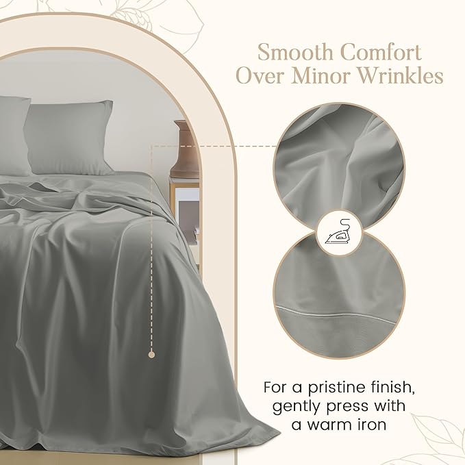 800 Thread Count 100% Egyptian Cotton Twin Sheets Set for Twin Matress, 15" Deep Pocket Sheets, No Pilling & Shrinkage Machine Washabe Fade Resistant Luxury Hotel Bedding- Silver