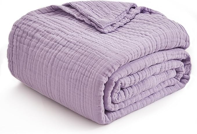 EMME Cotton Blanket Queen Size for Bed Soft Large Muslin Bed Blankets 90"x90" Lightweight Breathable All Season Gauze, Lavender