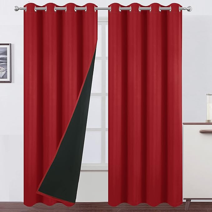 LEMOMO Bright Red Thermal 100% Blackout Curtains/52 x 95 Inch/Set of 2 Panels Room Darkening Curtains for Bedroom and Living Room