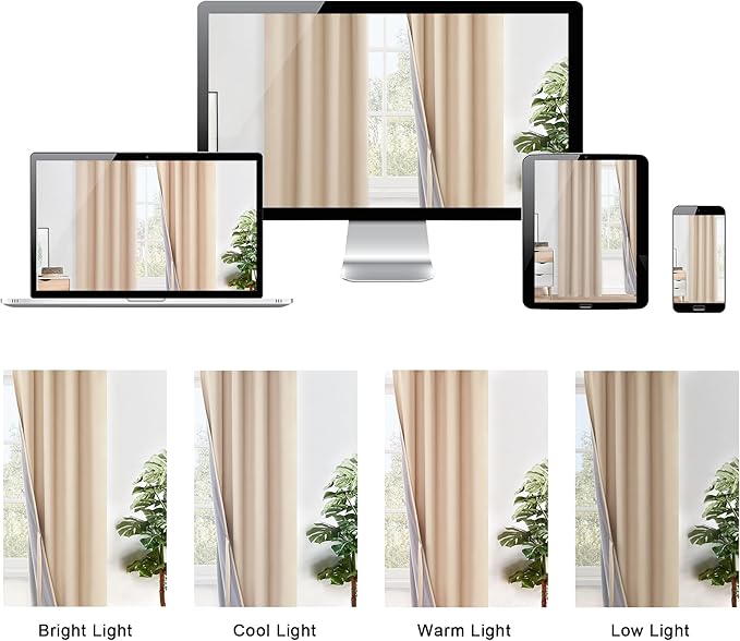 XWZO Total Blackout Curtains with Tiebacks - Rod Pocket & Back Tab Thermal Insulated Noise Reducing Heat Blocking Drapes for Hall and Studio Windows, Biscotti Beige, W42 x L84 Inches Long, Set of 2