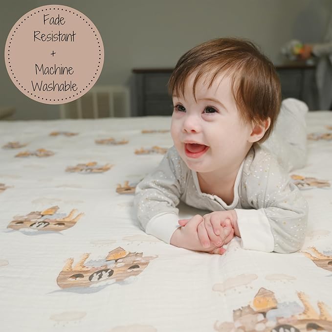 LollyBanks Muslin Swaddle Blankets 2PACK, 100% Cotton Baby Blanket 47 x 47 Inches, Large Baby Swaddle Breathable, Muslin Blankets for Boys and Girls (Child of God and Noah's Ark Print)