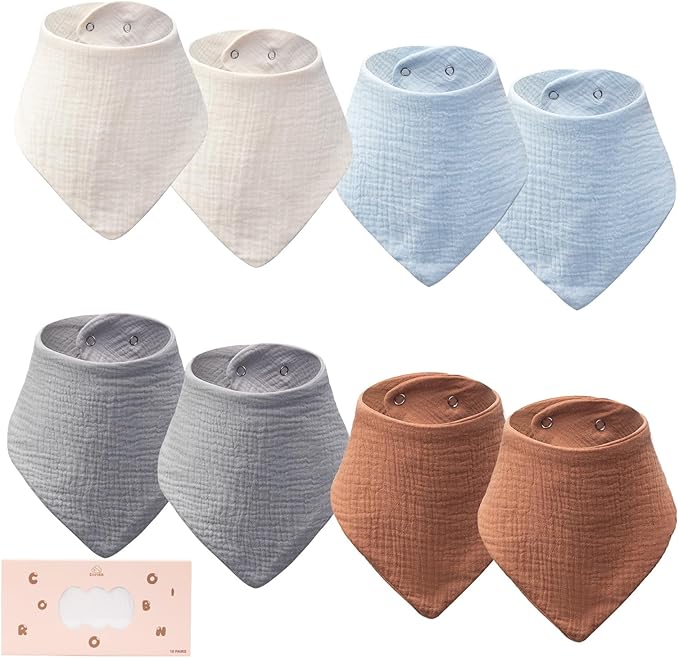 COOROBIN 8 pack-Muslin Baby Bibs, 100% Cotton Baby Bandana Drool Bibs, Ultra Soft & Absorbent for Newborns & Infants
