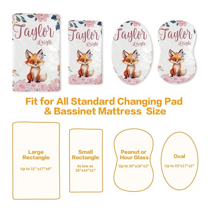 Custom Changing Pad Cover Set - Jersey Knit Ultra Soft Unisex Waterproof Diaper Changing Table Covers with Personalized Name for Baby Boys Girls - Comfy Cozy 2 Pcs Set Style07