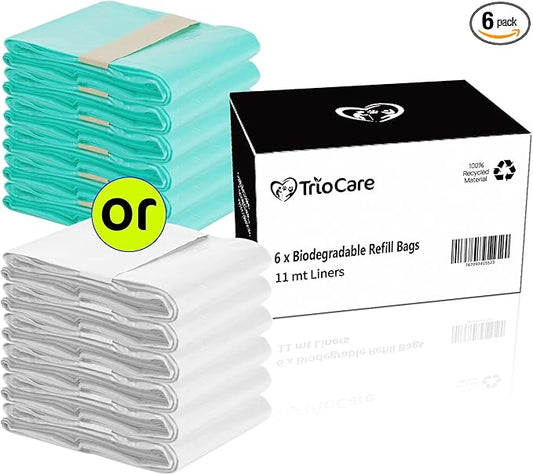 TrioCare - 6 Pack Diaper Refill Liners Bags - Hold Up To 3528 Count Diapers - Disposable Biodegradable Diaper Pail Liners – Adult Senior Baby Smell Odor Locking Blocking Eliminator Bags