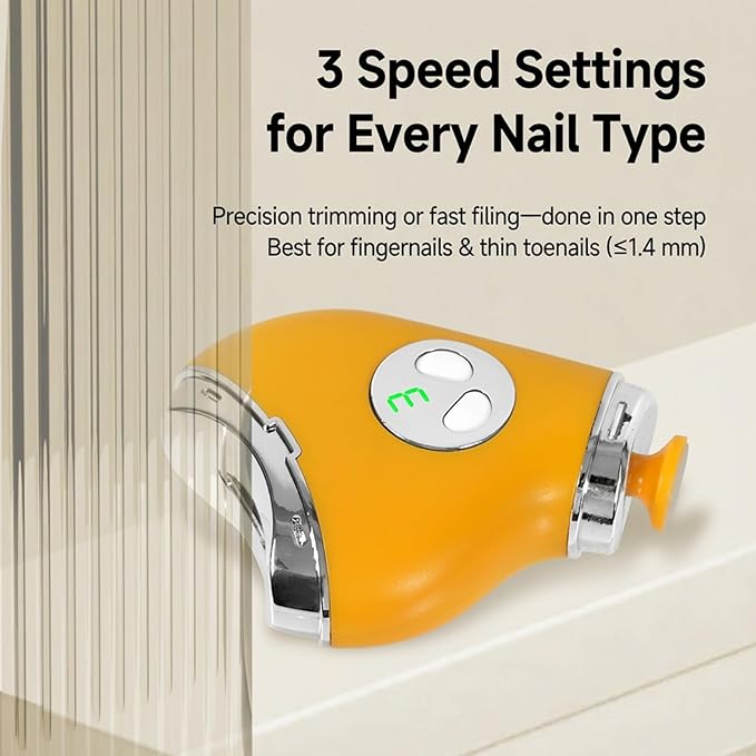Electric Nail Clippers & Polisher - Safe Automatic 3-in-1 Electric Nail Trimmer & File with LED Light, 3 Speeds, USB Rechargeable, Built-in Nail-Chip Storage for Kids & Seniors & Nail Art (Yellow)