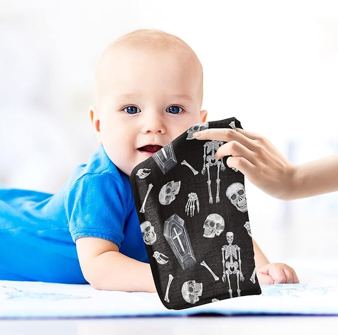 vvfelixl Baby Washcloths Cotton Creepy Skull Baby Muslin Washcloths Soft Baby Face Towel for Newborn Infants, 11.8 X 11.8 Inch, 3 Pack Black