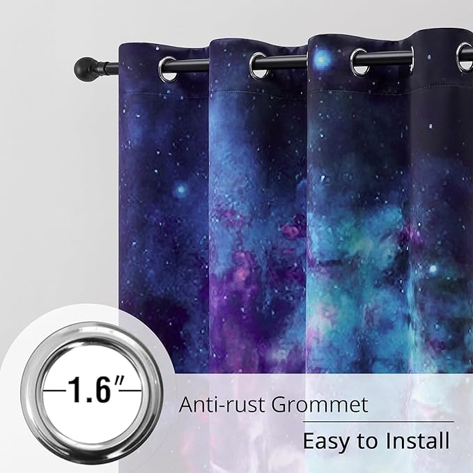 Galaxy Blackout Curtains for Bedroom, Space Nebula Star Drapes, 100% Light Blocking, Thermal Insulated & Noise Reducing Curtains for Living Room, Grommet Top 52 x 72 Inches, 2 Panels