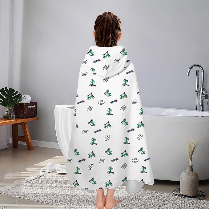 VOOVA & MOVAS Kids Hooded Bath Towel (3-8 Years) – 100% Cotton Soft Absorbent Swim Towel (30"x50") – Perfect for Pool, Beach, Bath,Crocodile