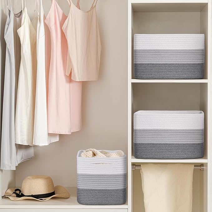 Woven Storage Baskets, Baskets for Organizing, 3 Pack Woven Basket for Storage, Storage Baskets for Shelf, Towel, Toy, Book, Closet, Baby 15"×10"×9"