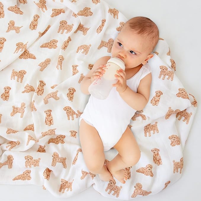 LifeTree Baby Swaddle Blankets Dog, 70% Viscose from Bamboo and 30% Cotton Muslin Swaddle Blankets Boys Girls Swaddling Wrap Receiving Blanket for Newborn, Large 47" x 47", Poodle Puppy