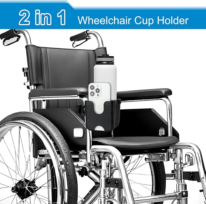 Accmor 2-in-1 Walker Cup Holder with Phone Holder, Wheelchair Cup Holder, Rollator Cup Holder, Cup Phone Holder for Walker, Wheelchair, Rollator, Mobility Scooter