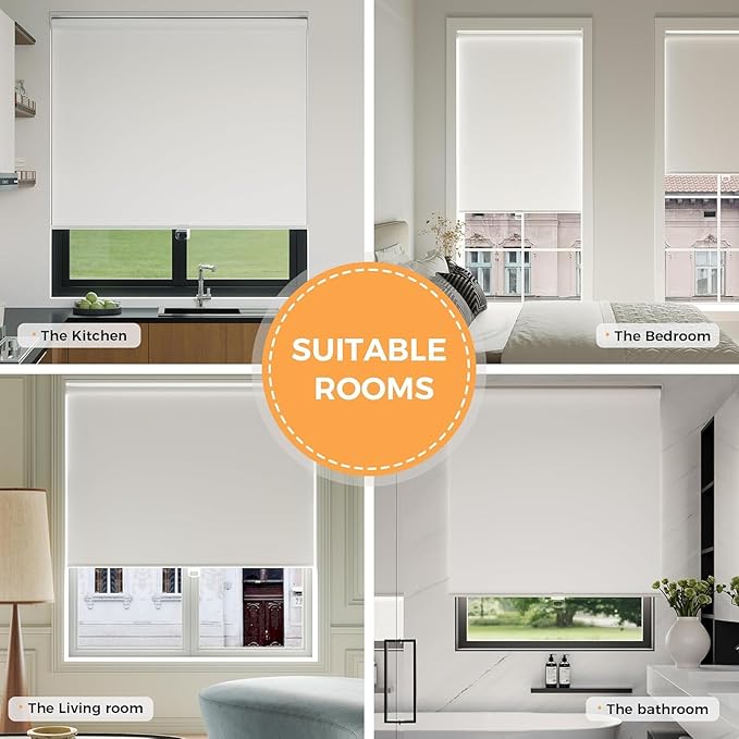Cordless Roller Shades Blackout Blinds for Windows Room Darkening Rolled Up Shades with Spring System, UV Protection Window Shades Door Blinds for Home and Office (White, 70" W x 72" H)