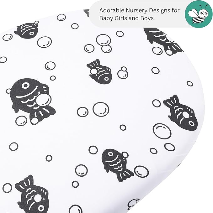 Bassinet Sheets for Airclub, AMKE, LovliTod Baby, Bonbay, Bellababy Bedside Bassinet Sleeper by TansyPanda, 3 Pack, 20x33 Inch, Ultra Soft, Breathable, Snug Fit, Unisex Boys, Girls, Gray (Ocean Fish)