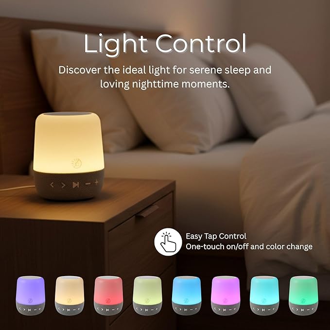 White Noise Machine with 30 Sounds + 18 Colors – Digital Sleep Aid with Amber Night Light for Blue Light Blocking, Touch Control, Rechargeable Battery & Timer for Adults & Babies