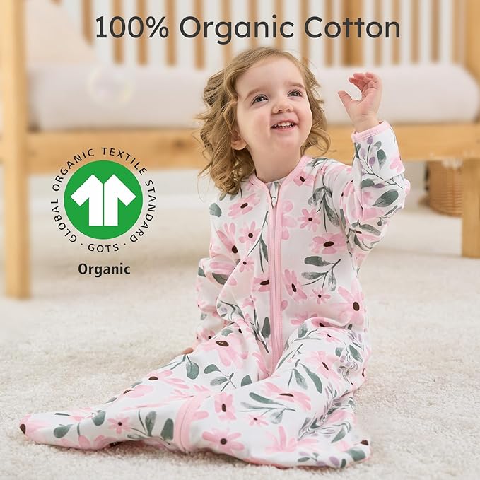 Yoofoss Baby Sleep Sack 0-6 Months Long Sleeve Wearable Blanket Baby 100% Cotton 2-Way Zipper 0.5 Tog Newborn Sleeping Sack, Lightweight(Small)