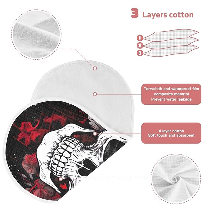 Kigai Flower Halloween Sugar Skull Muslin Baby Burp Cloths, Large Absorbent Cotton Muslin Burp Cloths Set of 1, Washcloths, Face Towel, Bibs for Newborn Boys Girls, 11 x22 Inch