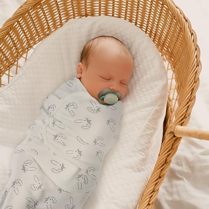 GLLQUEN BABY 3 Pack Newborn Swaddle - Baby Swaddle 0-3 Months for Baby Boys and Grils, Adjustable Sleep Sack for Newborns, Stripes & Bunnies, Swaddling Blankets