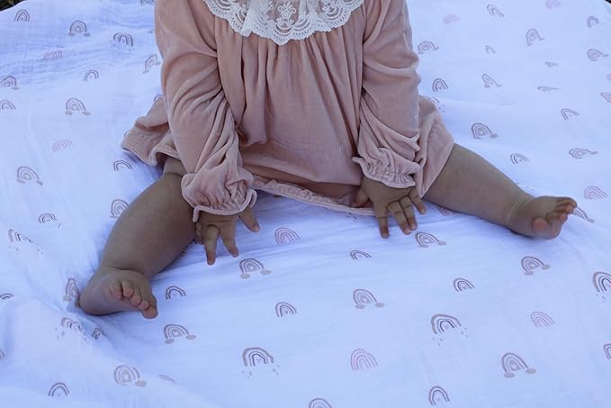 100% Muslin Cotton Swaddle Blankets, Pack of 4, 47 x 47 inches (120 cm x 120 cm), Ultra-Soft, Breathable, Hypoallergenic, 0+ Months (Teddy Bear/Rainbow/Butterfly/Balloon)