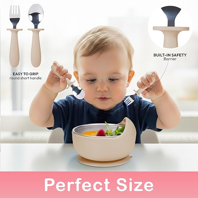 MOMERA Stainless Steel Baby Plate & Bowl Set with Suction | Divided Toddler Feeding Set | Durable, BPA-Free, Easy to Clean | Baby Tableware for Self-Feeding